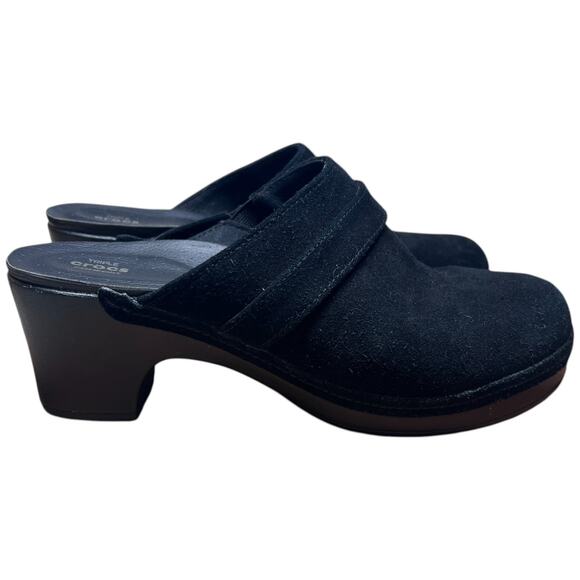 CROCS Sarah Women's 8 Black Suede Clog Slip On Mule Triple Comfort Lightweight - Picture 7 of 16